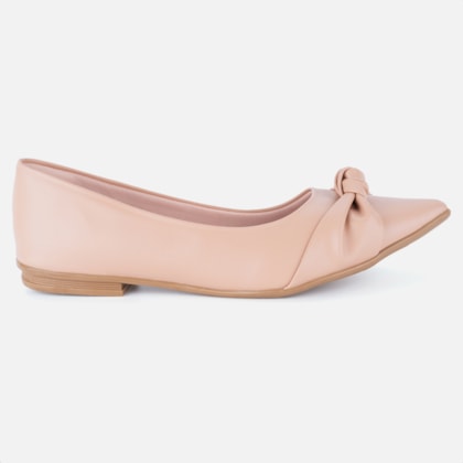Sapatilha Feminina Bico Fino Detalhe Laço Elegante Da Moda Nude