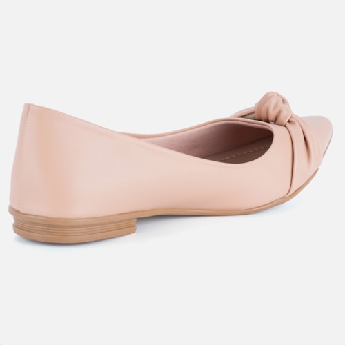 Sapatilha Feminina Bico Fino Detalhe Laço Elegante Da Moda Nude