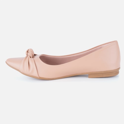 Sapatilha Feminina Bico Fino Detalhe Laço Elegante Da Moda Nude