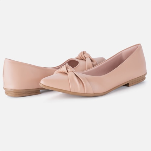 Sapatilha Feminina Bico Fino Detalhe Laço Elegante Da Moda Nude