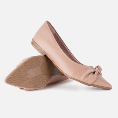 Sapatilha Feminina Bico Fino Detalhe Laço Elegante Da Moda Nude