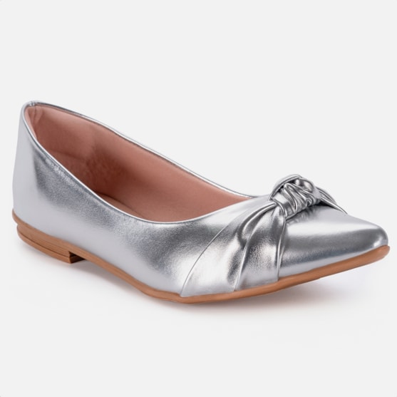 Segunda imagem do produto Sapatilha Feminina Bico Fino Detalhe Laço Elegante Da Moda Prata