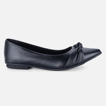 Sapatilha Feminina Bico Fino Detalhe Laço Elegante Da Moda Preta