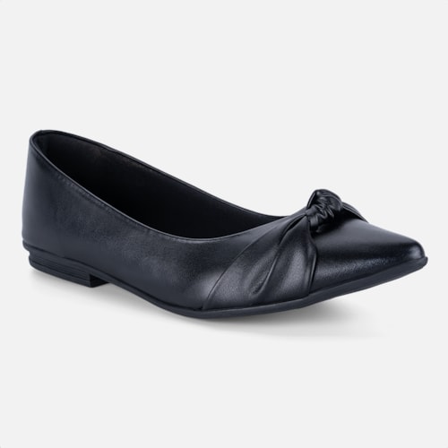 Sapatilha Feminina Bico Fino Detalhe Laço Elegante Da Moda Preta