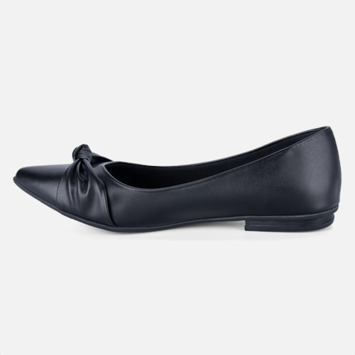 Sapatilha Feminina Bico Fino Detalhe Laço Elegante Da Moda Preta