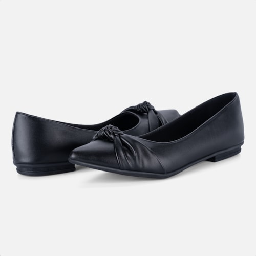 Sapatilha Feminina Bico Fino Detalhe Laço Elegante Da Moda Preta