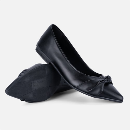 Sapatilha Feminina Bico Fino Detalhe Laço Elegante Da Moda Preta