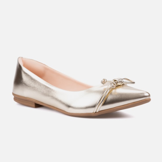 Segunda imagem do produto Sapatilha Feminina Bico Fino Detalhe Tira Em Nó Da Moda Dourada