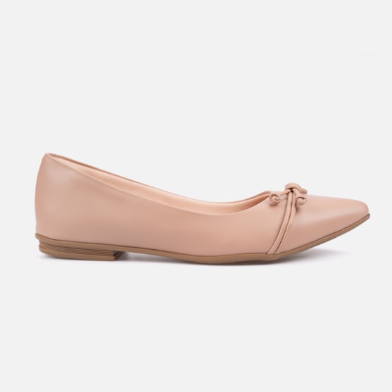 Sapatilha Feminina Bico Fino Detalhe Tira Em Nó Da Moda Nude