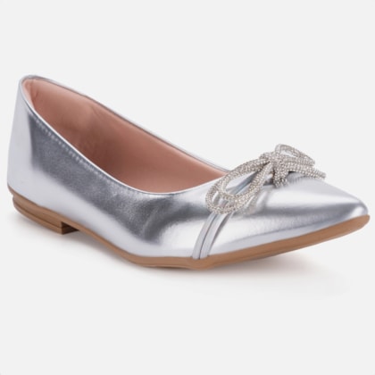 Segunda imagem do produto Sapatilha Feminina Bico Fino Laço Strass Elegante Prata