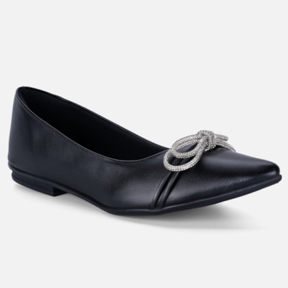 Segunda imagem do produto Sapatilha Feminina Bico Fino Laço Strass Elegante Preta