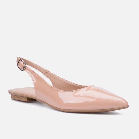 Segunda imagem do produto Sapatilha Feminina Bico Fino Verniz Elegante Tira Slingback Nude