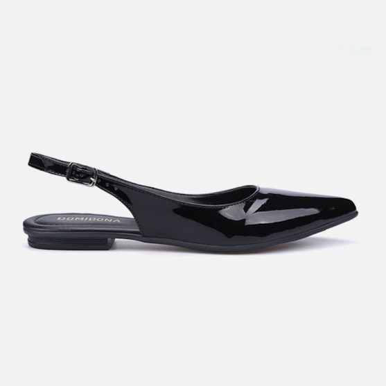 Sapatilha Feminina Bico Fino Verniz Elegante Tira Slingback Preta