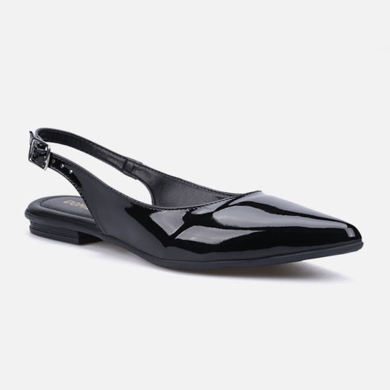 Segunda imagem do produto Sapatilha Feminina Bico Fino Verniz Elegante Tira Slingback Preta