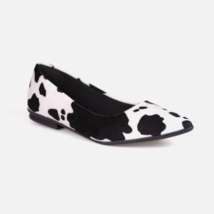 Segunda imagem do produto Sapatilha Feminina Camurça Animal Print Vaca Preta Bico Fino