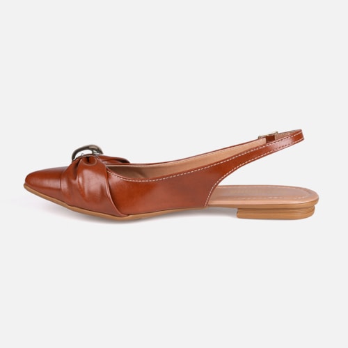 Sapatilha Feminina Caramelo Slingback Bico Fino Laço ABS Metalizado