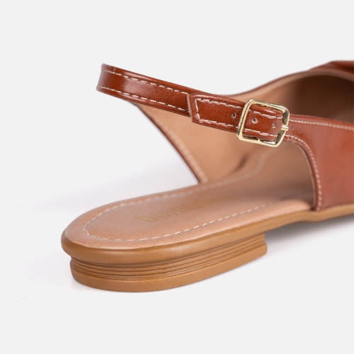 Sapatilha Feminina Caramelo Slingback Bico Fino Laço ABS Metalizado