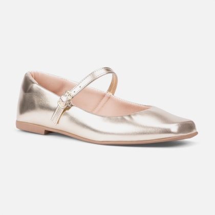 Segunda imagem do produto Sapatilha Feminina Dourada Bico Quadrado Tira Com Fivela