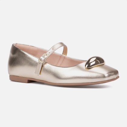 Segunda imagem do produto Sapatilha Feminina Estilo Boneca ABS Metalizado Dourada