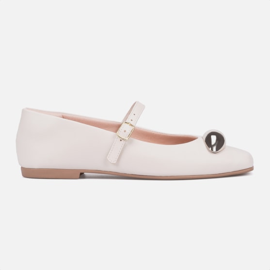 Sapatilha Feminina Estilo Boneca ABS Metalizado Off White