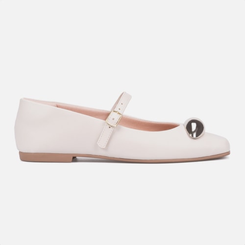 Sapatilha Feminina Estilo Boneca ABS Metalizado Off White