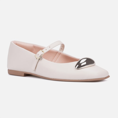 Sapatilha Feminina Estilo Boneca ABS Metalizado Off White