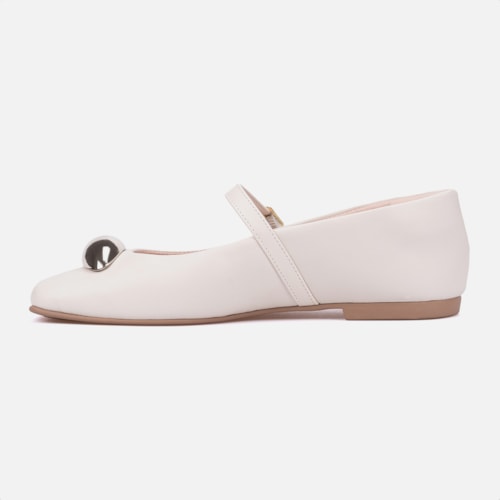 Sapatilha Feminina Estilo Boneca ABS Metalizado Off White