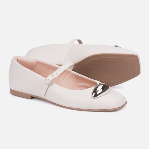 Sapatilha Feminina Estilo Boneca ABS Metalizado Off White