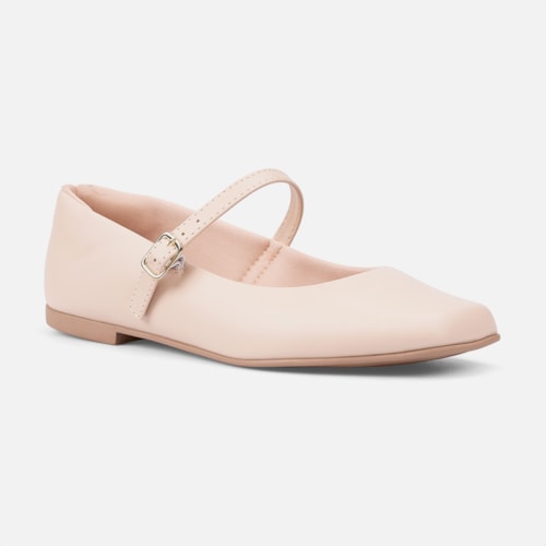 Sapatilha Feminina Nude Bico Quadrado Tira Com Fivela