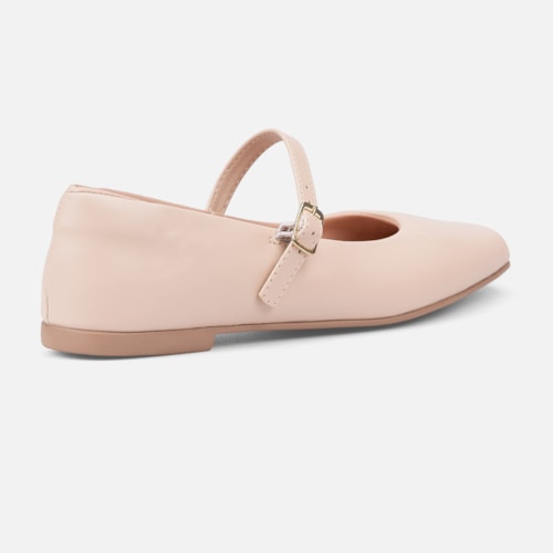 Sapatilha Feminina Nude Bico Quadrado Tira Com Fivela
