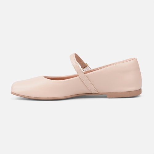 Sapatilha Feminina Nude Bico Quadrado Tira Com Fivela