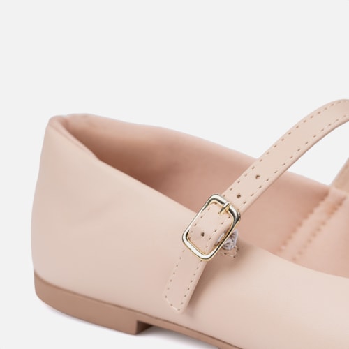 Sapatilha Feminina Nude Bico Quadrado Tira Com Fivela