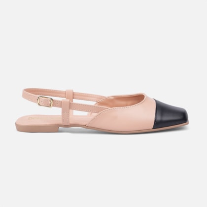 Sapatilha Feminina Nude Slingback Bicolor Bico Quadrado