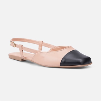 Segunda imagem do produto Sapatilha Feminina Nude Slingback Bicolor Bico Quadrado
