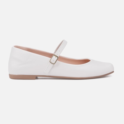 Sapatilha Feminina Off White Bico Quadrado Tira Com Fivela