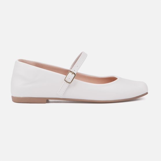 Sapatilha Feminina Off White Bico Quadrado Tira Com Fivela