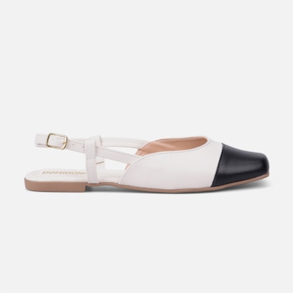 Sapatilha Feminina Off White Slingback Bicolor Bico Quadrado