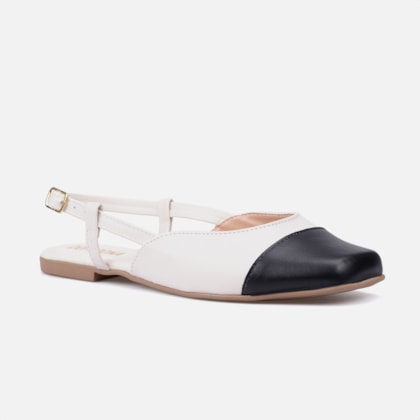 Segunda imagem do produto Sapatilha Feminina Off White Slingback Bicolor Bico Quadrado
