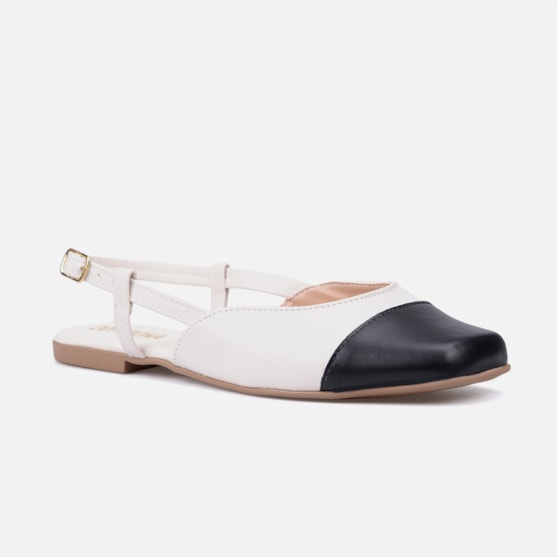 Segunda imagem do produto Sapatilha Feminina Off White Slingback Bicolor Bico Quadrado