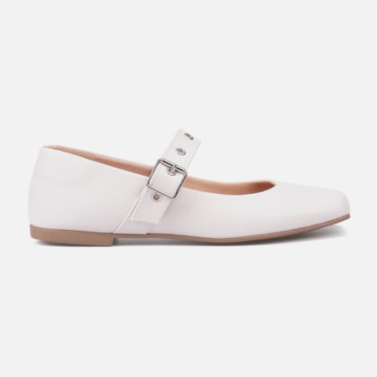 Sapatilha Feminina Off White Tira Ajustável E Fivela Cromada