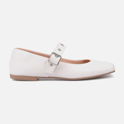 Sapatilha Feminina Off White Tira Ajustável E Fivela Cromada