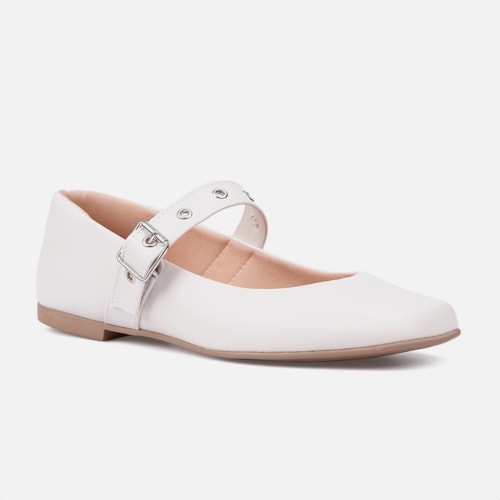 Sapatilha Feminina Off White Tira Ajustável E Fivela Cromada