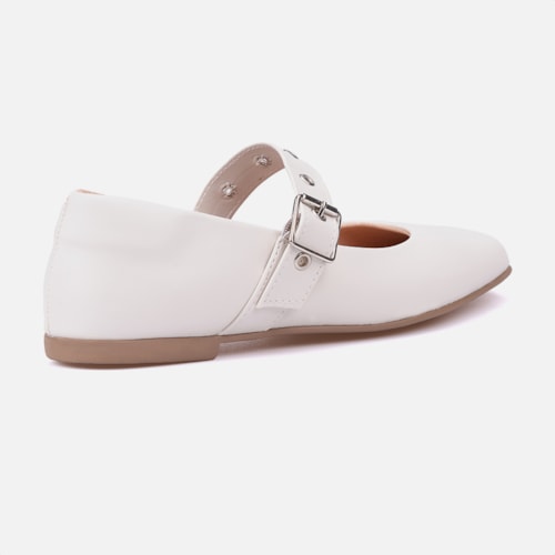 Sapatilha Feminina Off White Tira Ajustável E Fivela Cromada