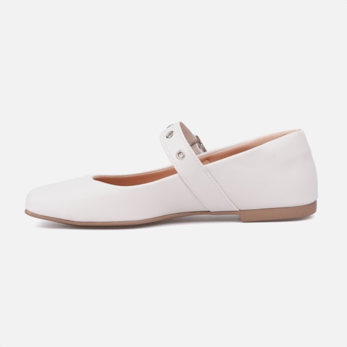 Sapatilha Feminina Off White Tira Ajustável E Fivela Cromada