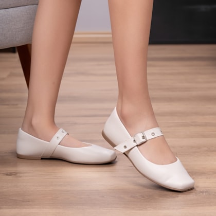 Segunda imagem do produto Sapatilha Feminina Off White Tira Ajustável E Fivela Cromada