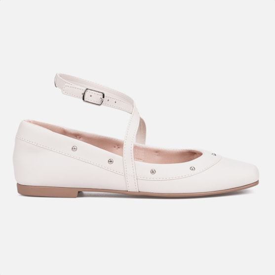 Sapatilha Feminina Off White Tiras Cruzadas E Tachas Metálicas