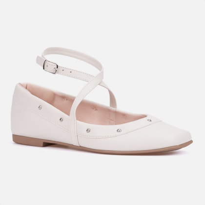Segunda imagem do produto Sapatilha Feminina Off White Tiras Cruzadas E Tachas Metálicas