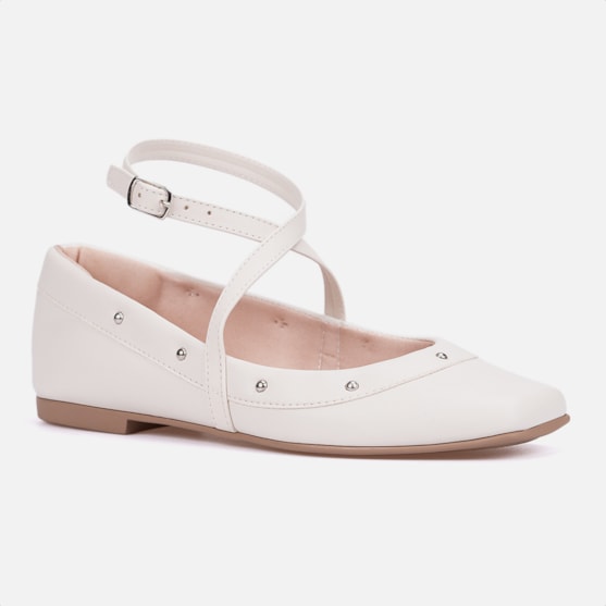 Segunda imagem do produto Sapatilha Feminina Off White Tiras Cruzadas E Tachas Metálicas