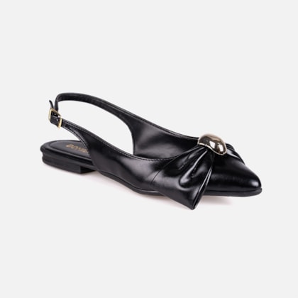Segunda imagem do produto Sapatilha Feminina Preta Slingback Bico Fino Laço ABS Metalizado