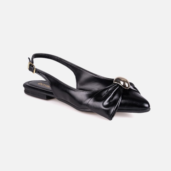 Segunda imagem do produto Sapatilha Feminina Preta Slingback Bico Fino Laço ABS Metalizado